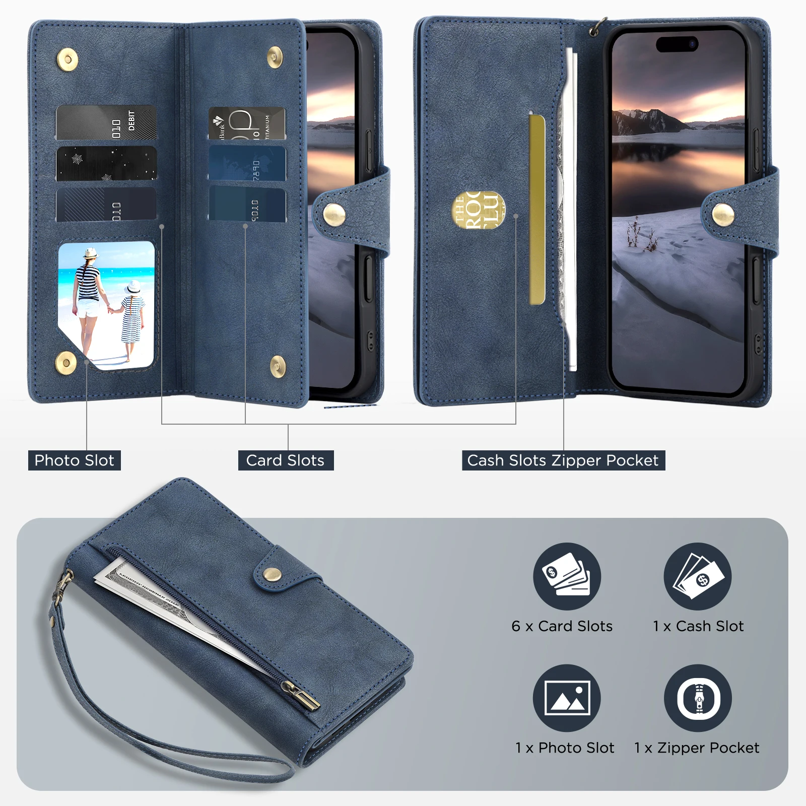 Leather Wallet Case with Multi-Card Slots and Kickstand