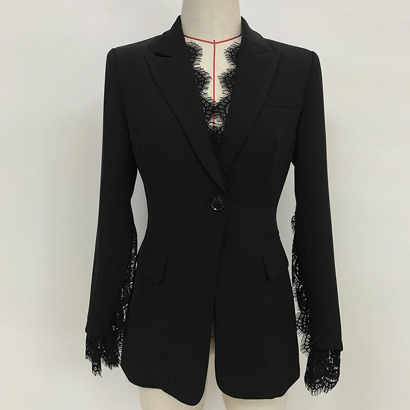 

TOP QUALITY 2023 New Stylish Designer Blazer Women's Lace Fringe Slit Sleeve One Button Blazer Jacket