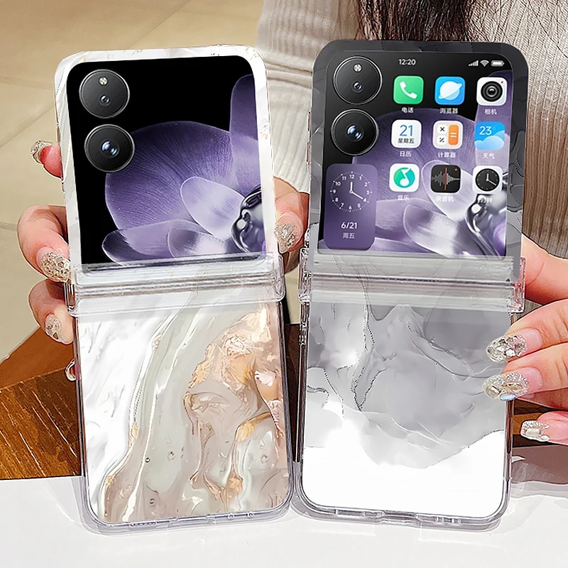 Colorful Marble Pattern Transparent Shockproof Phone Case - Hard PC Clear Folding Cover