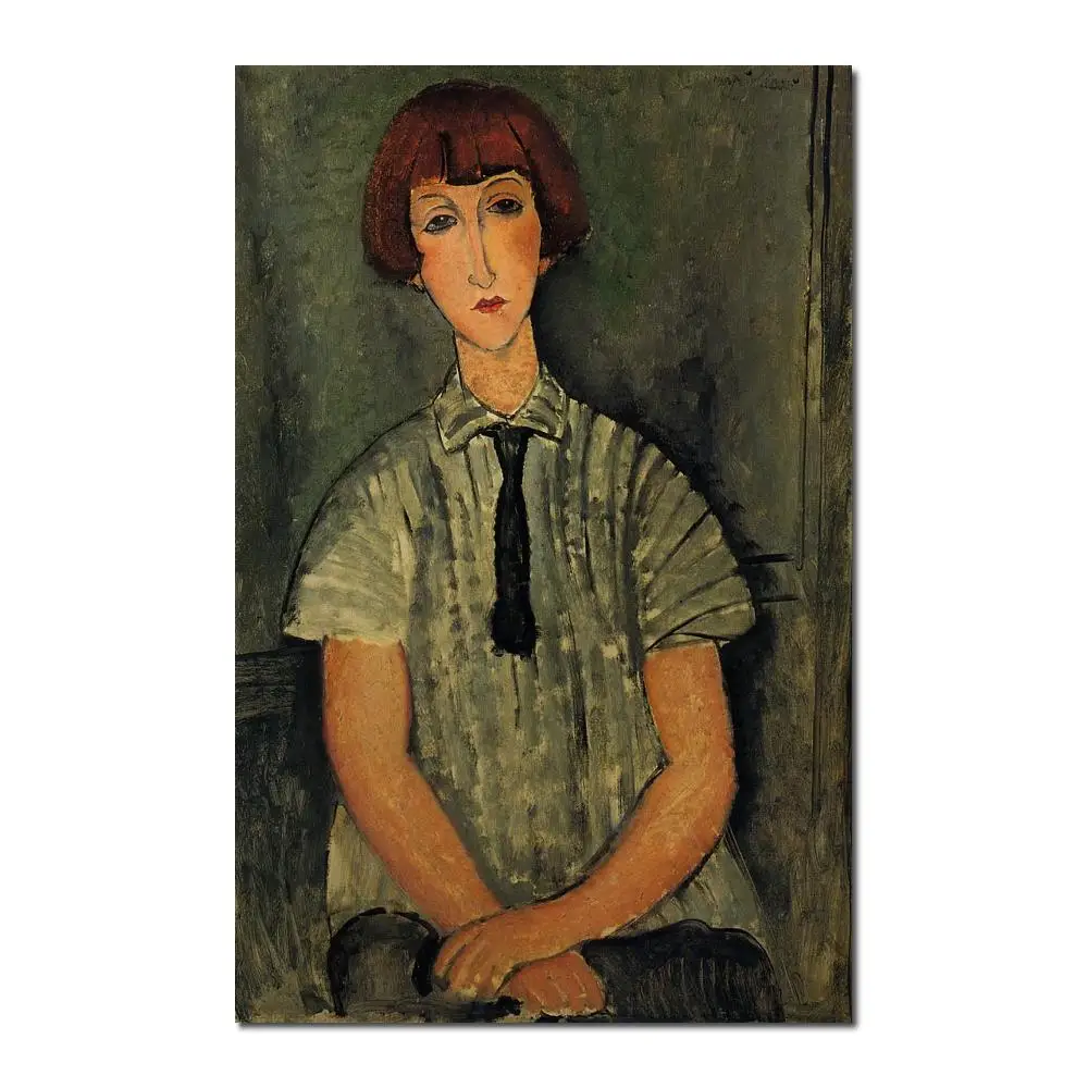 

Настенное Искусство современная молодая девушка в полоску Блузка Amedeo Modigliani Картины Ручная роспись высокое качество
