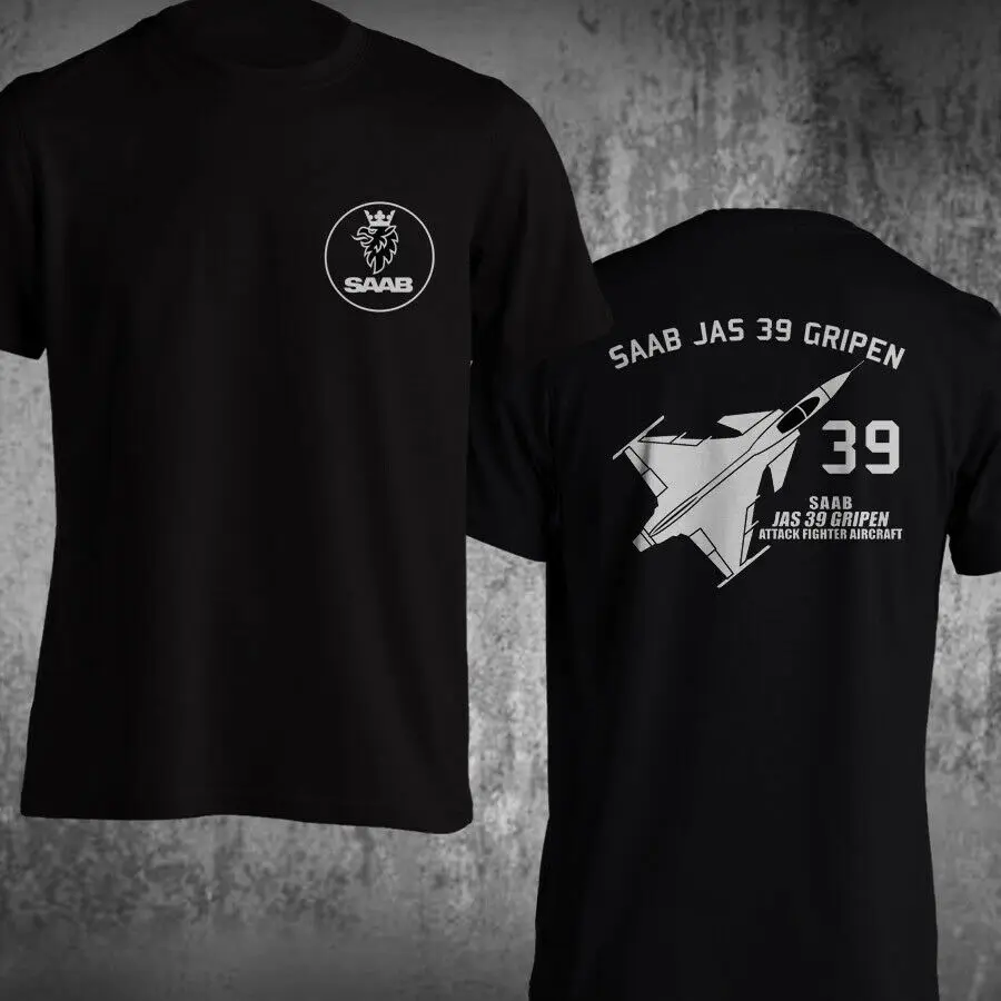 Sweden Saab Jas 39 Gripen Fighter Aircraft T-Shirt. Premium Cotton Short Sleeve O-Neck Mens T Shirt New S-3XL