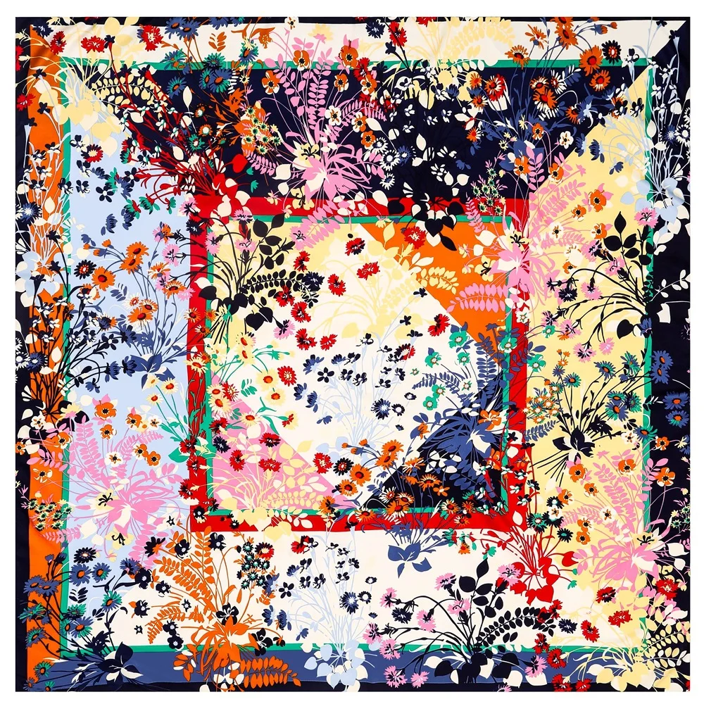 Шелковый шарф, женская большая шаль, французская новая квадратная Бандана с растительным и цветочным принтом, роскошный хиджаб-шарф, женские шарфы 130 см