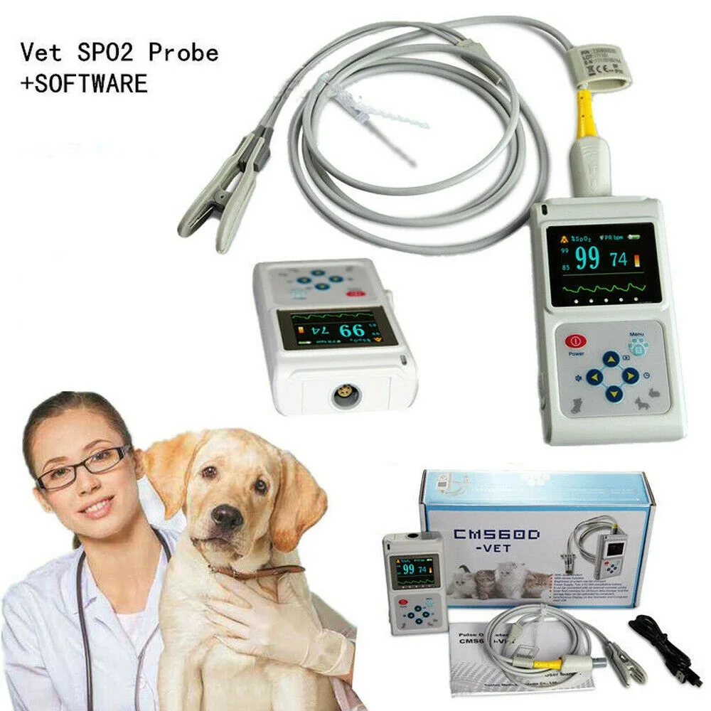 

CMS60D Veterinary Pulse Oximeter SPO2 heart Rate monitor VET Ear/Tongue Probe+SW