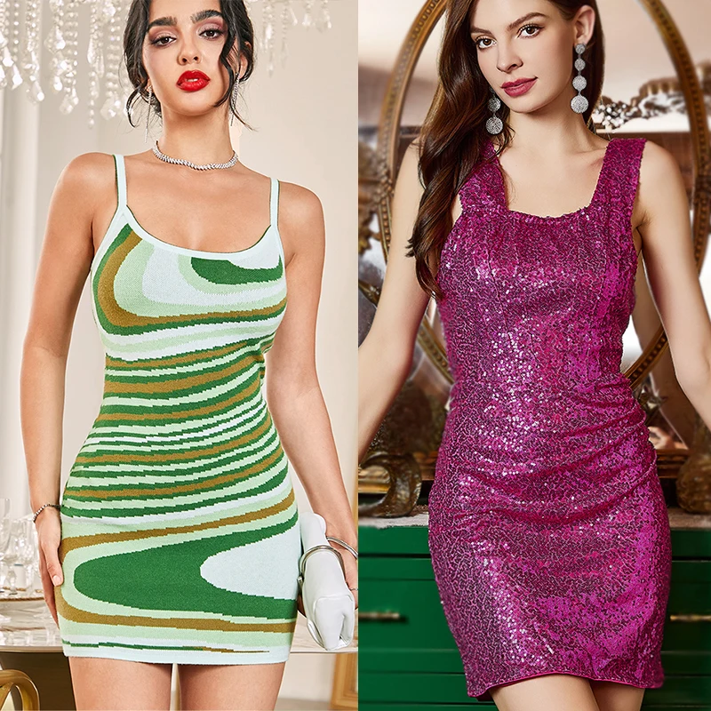 

Mixed Print Bodycon Cami Dress 2024 Women Summer Spaghetti Strap Sleeveless U Neck Mini Dress for Vacation