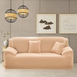 Elegant Elastic Sofa Slipcovers - Solid Color Milk Silk for Living Room Furniture Protection (Cream)