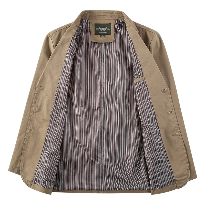 Mens blazer retro solid color suit three-breasted suit multi-pocket jacket coat