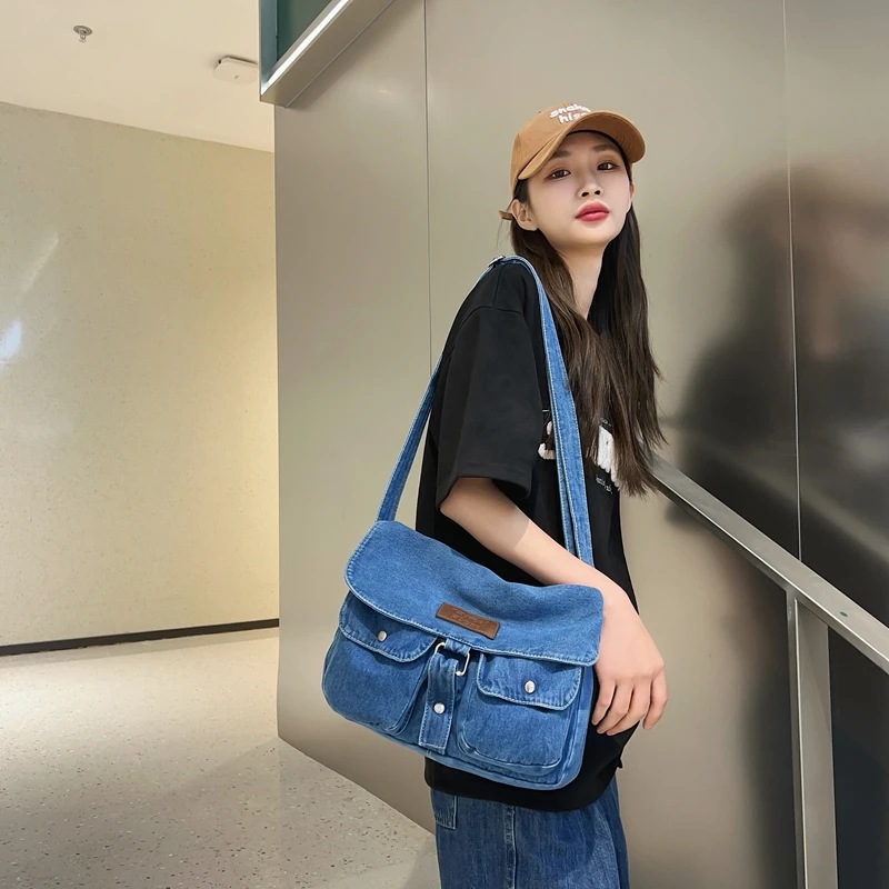 Denim Shoulder Bag for Women Hobo Tote Bag, Canvas Messenger Bag Large  Crossbody Handbag, Jean Bag for Travel Work School