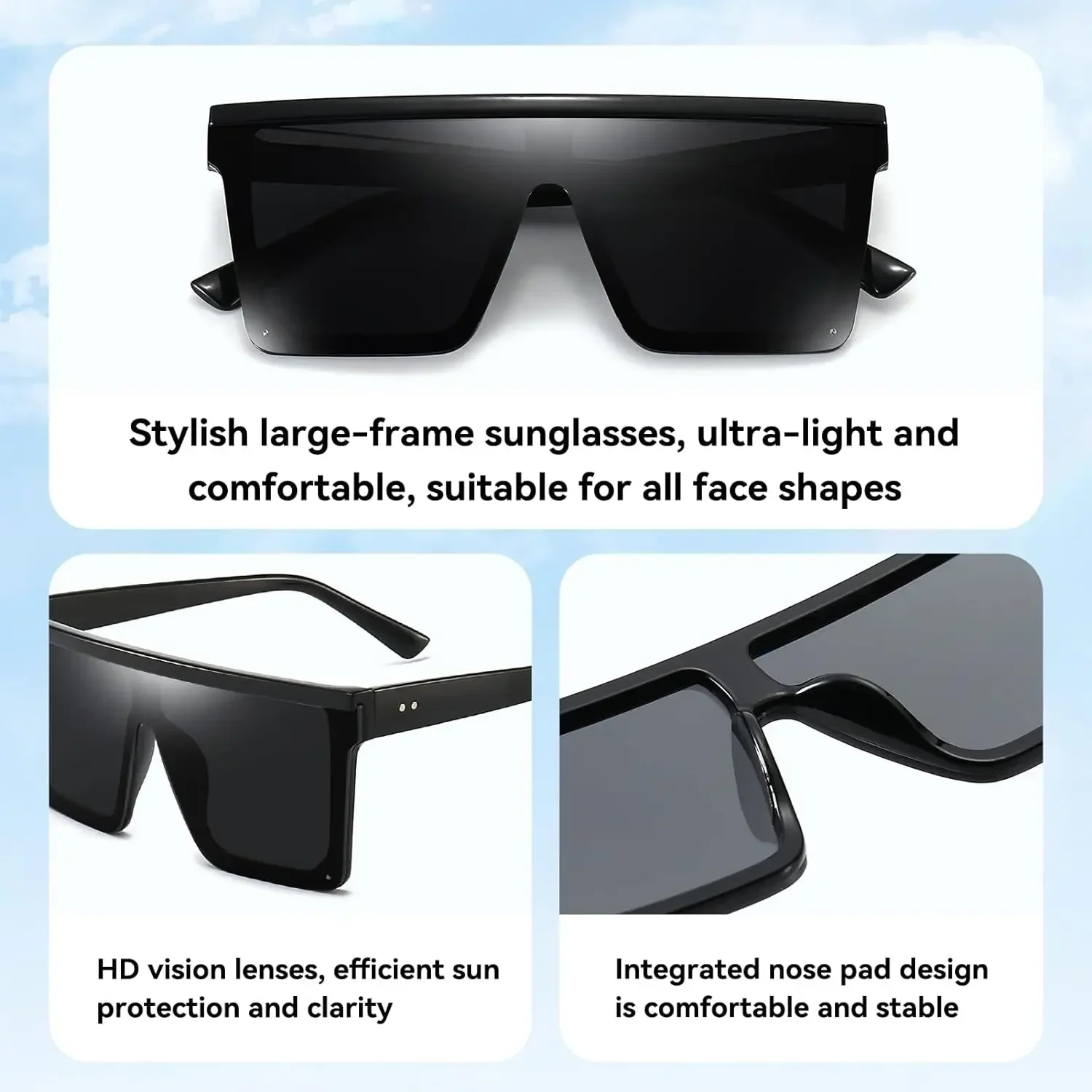 40PCS Large Frame Fashion Sunshade Sunglasses Trend Ins Cyberpunk Driving Sunscreen Sunshade Personality One-piece Sunglasses