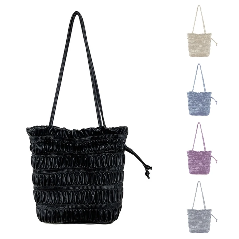 

Portable Drawstring Underarm Bag Pleated Winter Tote Bags Outdoor Travel Lightweight Handbag for Women