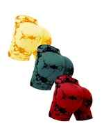 3pcs women's sports waist tightening and hip lifting fitness tie dye shorts - Image 2