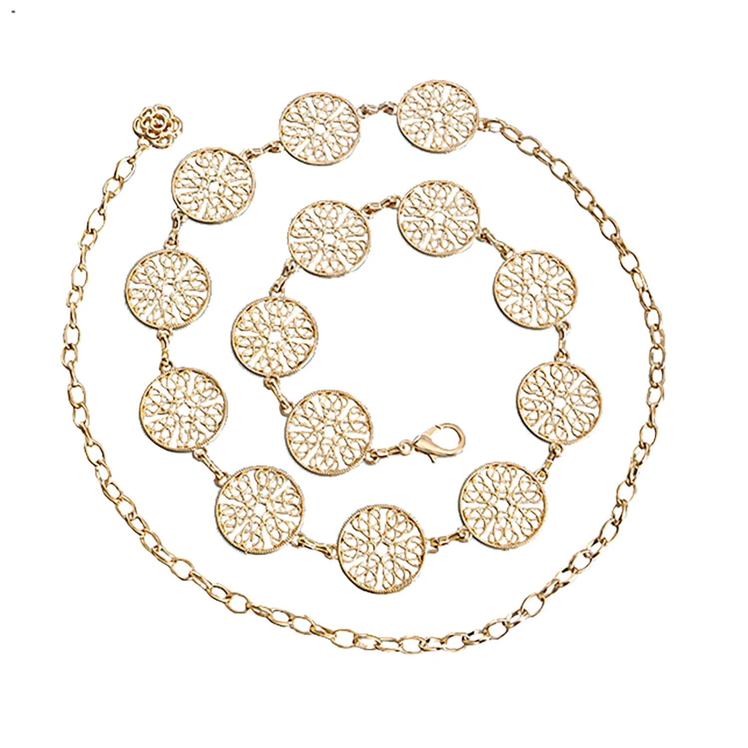

FILAGREE CHAIN BELT (SILVERTONE) Hollow Out Round Metal Belt Waist Chain for Women Girls Bridal Fashion Lady Waistband Accessori