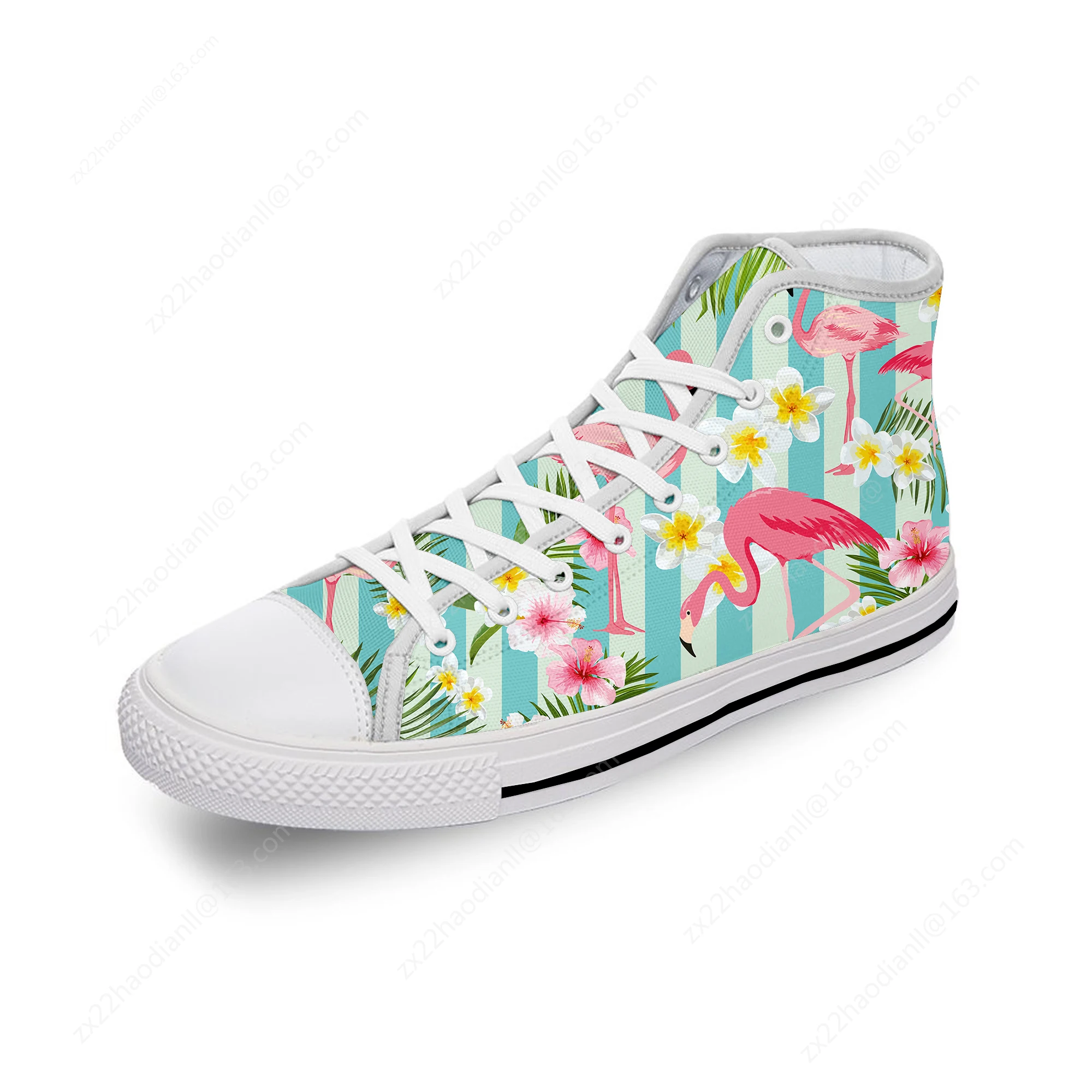 Flamingo Cartoon Aesthetic White Cloth Fashion 3D Print High Top Canvas Shoes Men Women Lightweight Breathable Sneakers