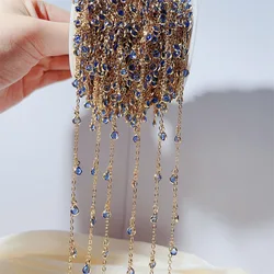 Rhinestone Pendant Copper Chain with Crystal Droplet Charms for DIY Necklace Crafting (Blue Color)