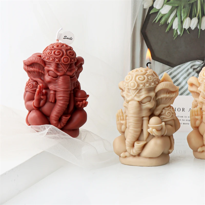 Wealthy Elephant Candle Silicone Mold 3D Ganesh Elephant Wax Resin Epoxy Plaster Mould DIY Handmade Gift Table Decoration silicone mold silicone candle mold aromatherapy candle mold silicone candle molds candle mold beeswax mold
