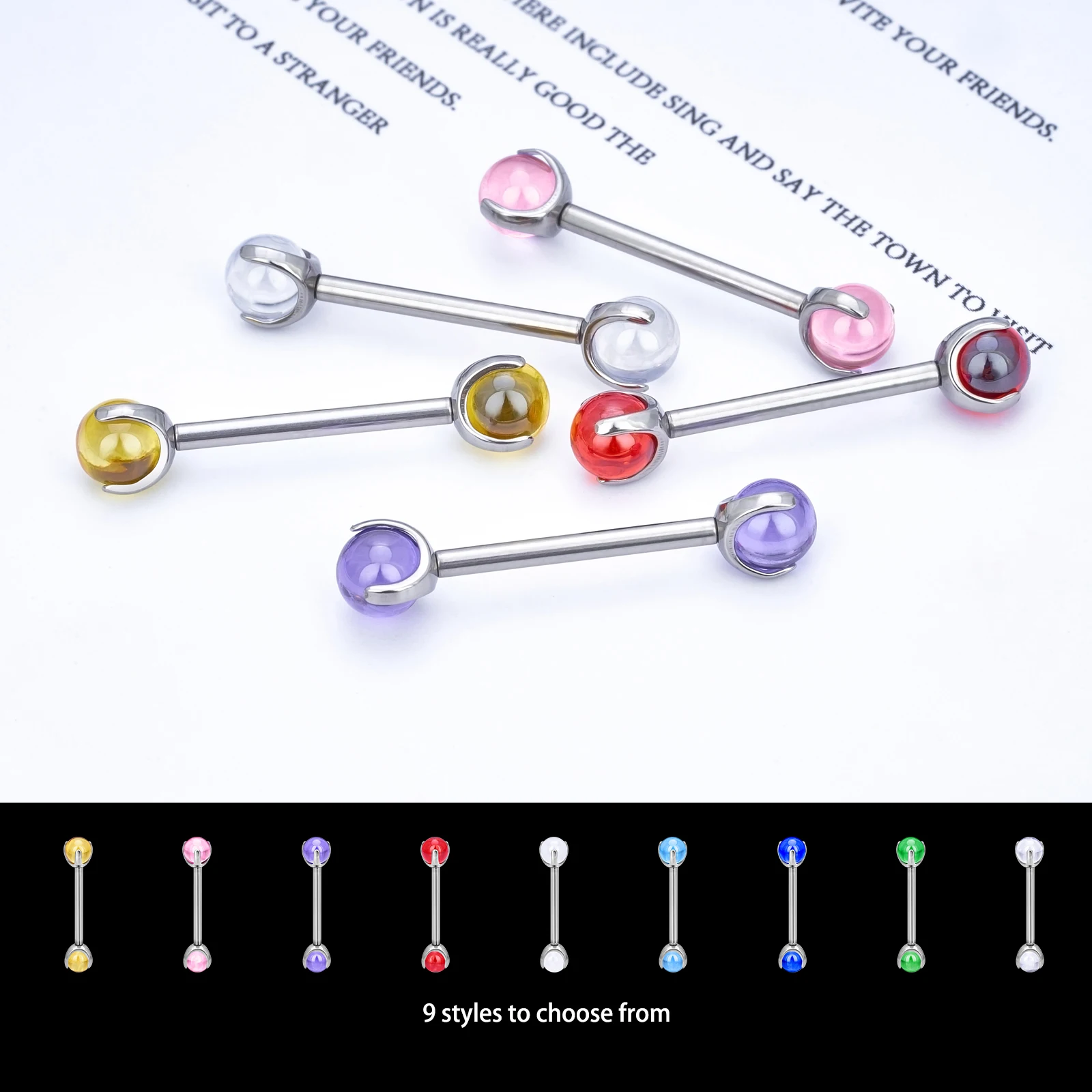 G23 F136 Titanium Piercing Colored Crystal Gem Stone Nipple Ring Barbell 14G Internal Thread Women Breast PIERC Body Jewelry