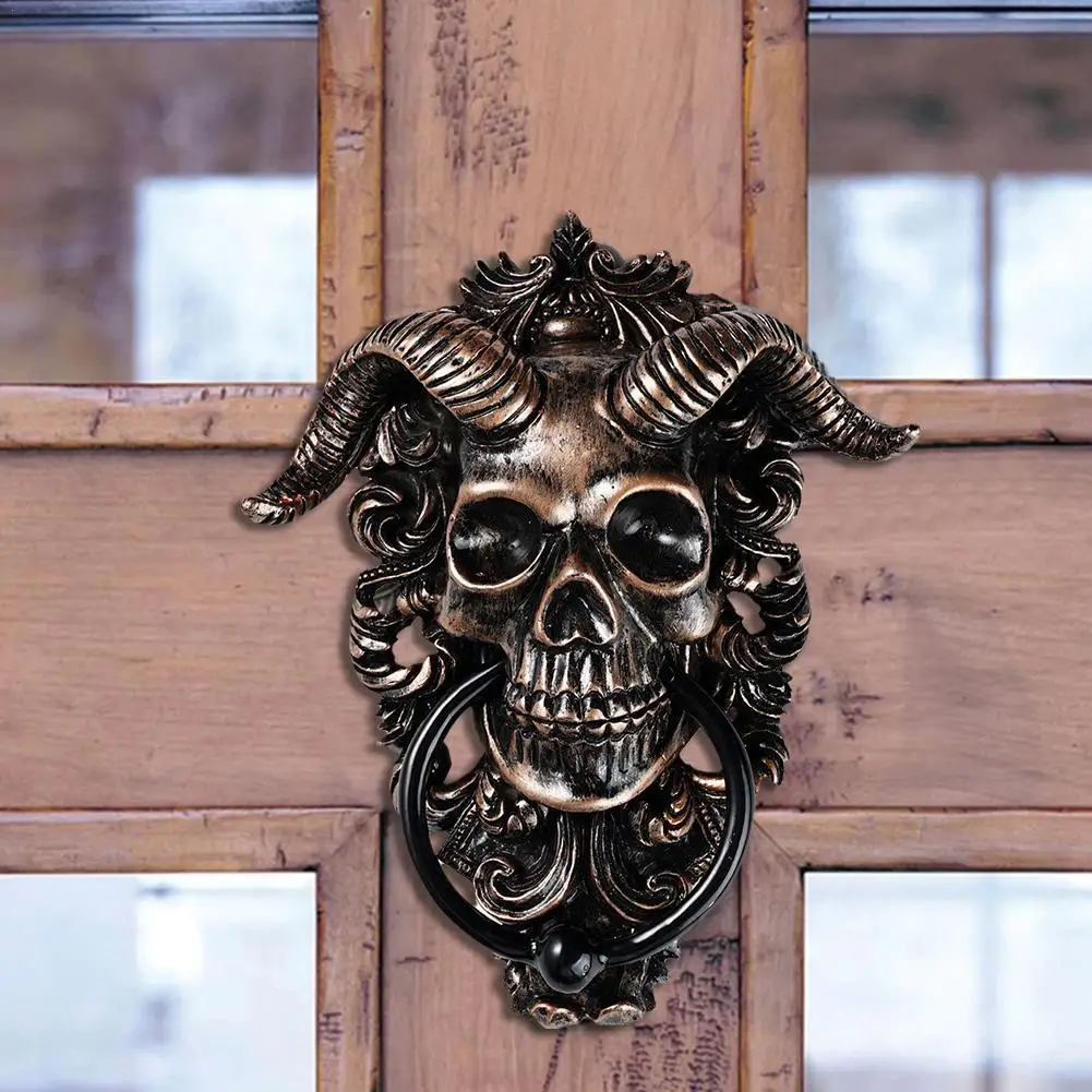 Modern Art Door Hell Demon Horned Skull Hanging Door Cow Goat Ox Bull Figurine Decor Crafts Horns Office Home Ornaments