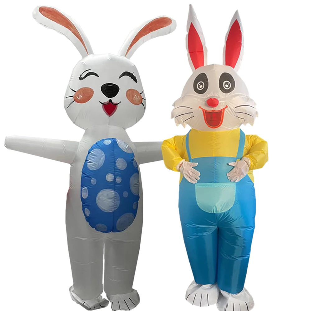 

Cute Overalls Rabbit Easter Inflatable Costume Halloween Christmas Animal Cosplay Stage Performance Holiday Party Birthday Gift