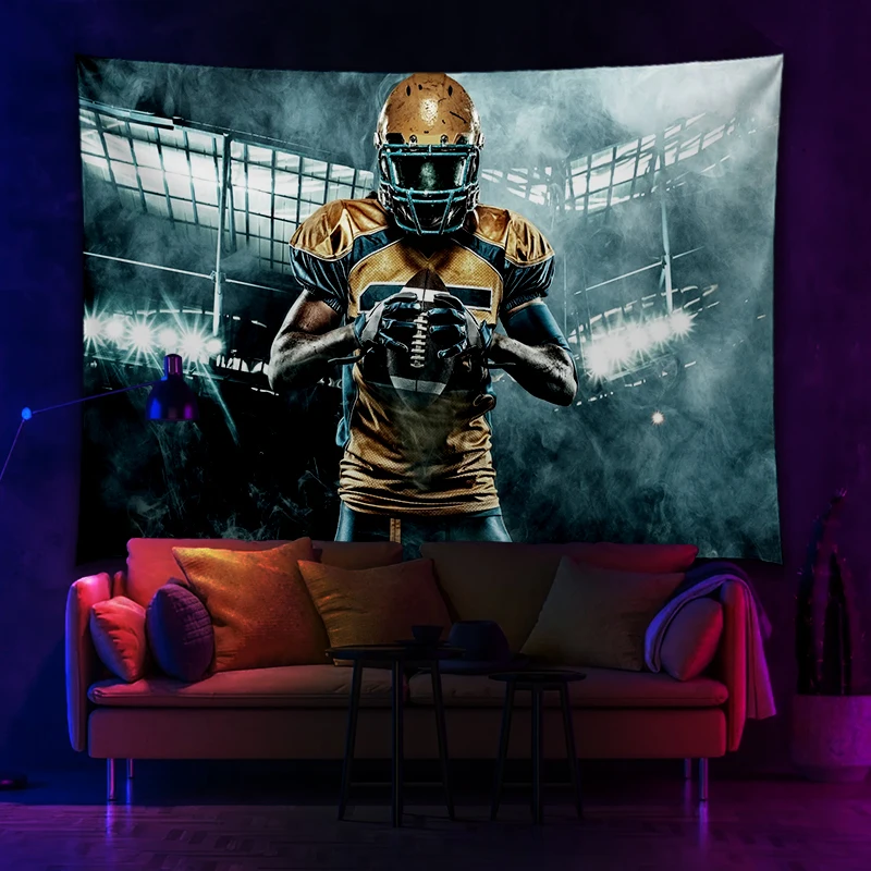 

Rugby Football Player Pattern Printed UV Fluorescent Tapestry For Wall Hanging Living Room Bedroom Independent Room Decoration