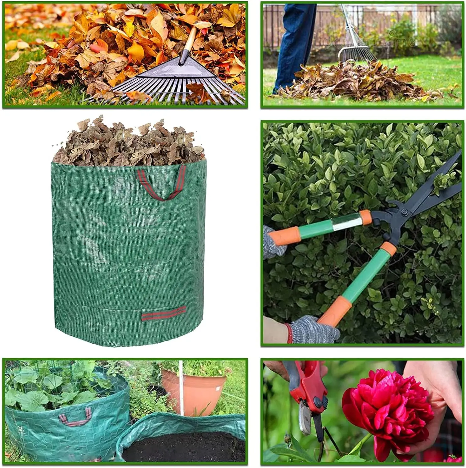 Gartenabfallsack 500L Große Kapazität Wiederverwendbarer Wasserdichter Laubsack Unkraut-Müllbehälter für Garten-Laubaufbewahrung – Detail 10
