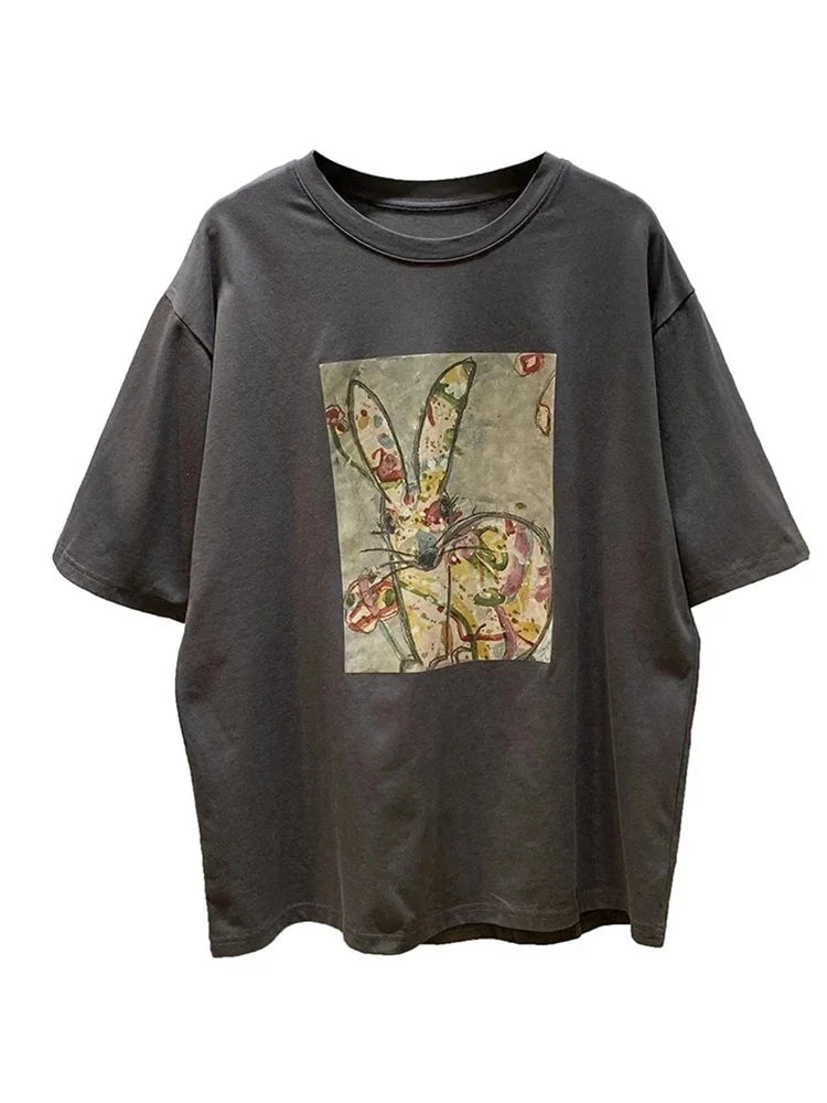 

Новая модная женская футболка с коротким рукавом с принтом, летний свободный женский топ в Корейском стиле для студентов с круглым вырезом и граффити