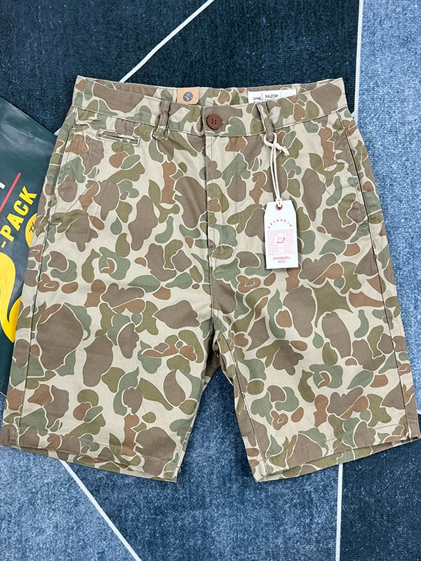 Heavyweight Pure Cotton Camouflage orts Men's American Retro Waed Workwear Pants  Color Simple Trendy Men's Five-Qua...