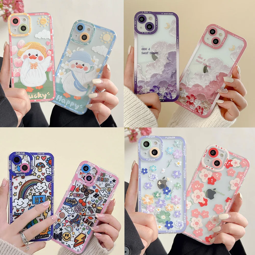 

Clear Flower Case for Samsung Galaxy S22 S21 S20 FE Plus S23Ultra A12 13 21s 31 32 50 51 52 53 71 72 73 Cute Duck Soft Cover