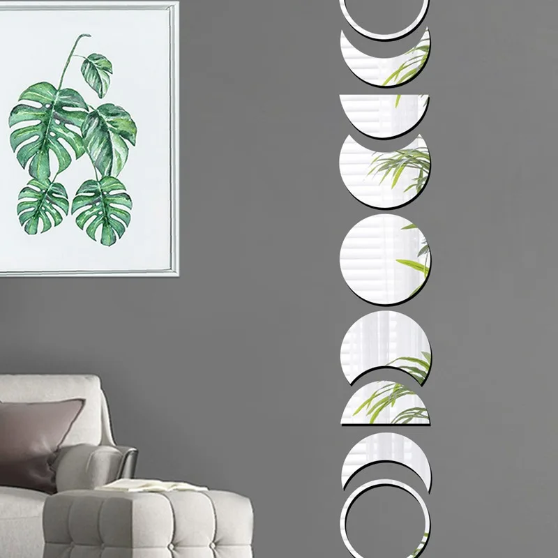 Acrylic Moon Shaped Mirror Wall Stickers Moon Cycle Change Lunar Eclipse Decorative Wall Mirror Art Home Decoration 9pcs/set