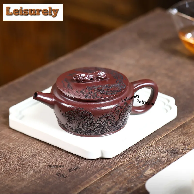 210ml Yixing Purple Clay Teapots Handmade Large Caliber Pot Raw Ore Stone Red Mud Tea Maker Kettle With Strainer Zisha Tea Set