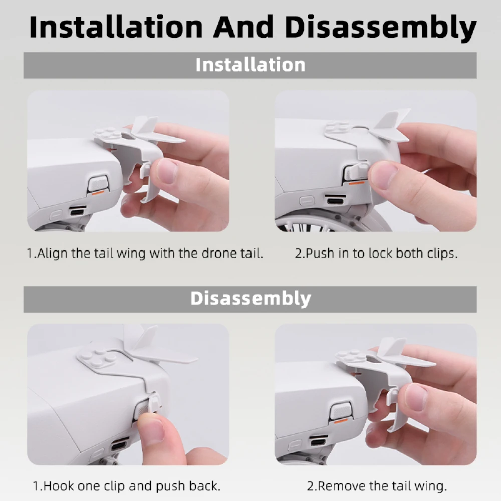 Stabilisateur de queue aérodynamique gris pour drone DJI FLIP, détail des fixations et du matériau léger.