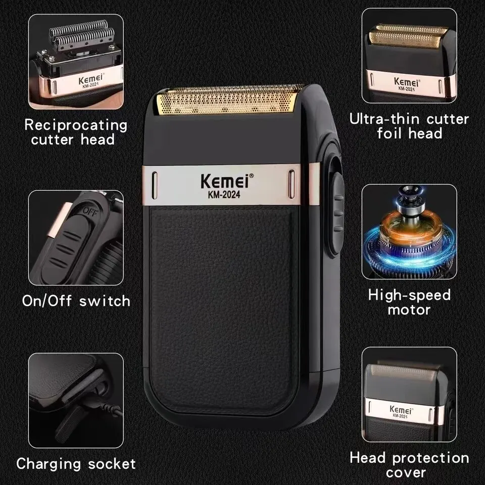 Kemei Electric Shaver Professional USB Rechargeable Men&rsquo;s Leather Shell Waterproof Beard Trimmer