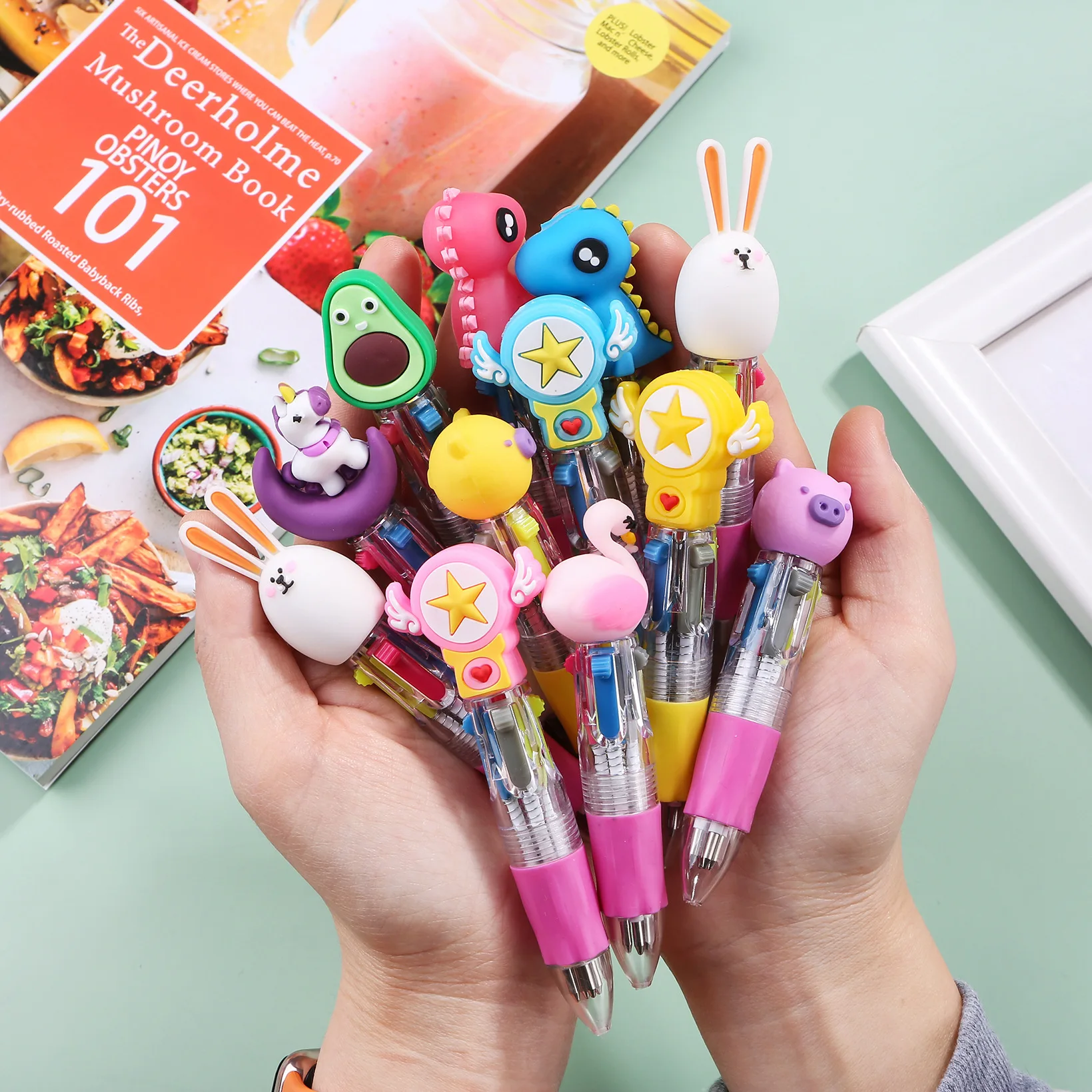 30Pcs/Lot Kawaii Mini Four-Color Ballpoint Pen Cute Cartoon 4 Color Retractable Rollerball Pen Student School Gift Stationery