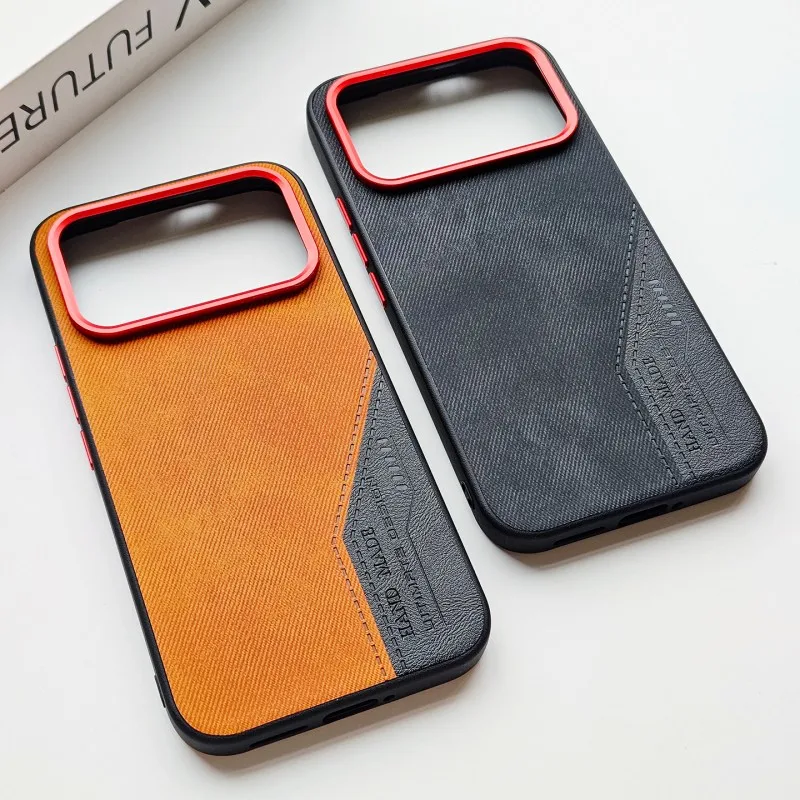 Denim Style Leather Texture Phone Case with Two-Tone Stitching - Shockproof and Drop-Resistant Design