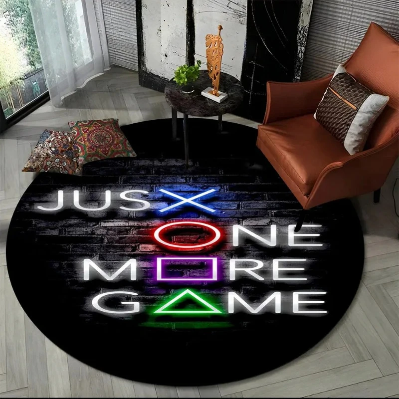 Game Controller Round Area Rug Cartoon Gamer Circle Carpet Rug Living Room Children's Bedroom Sofa Decor Non-slip Floor Mat