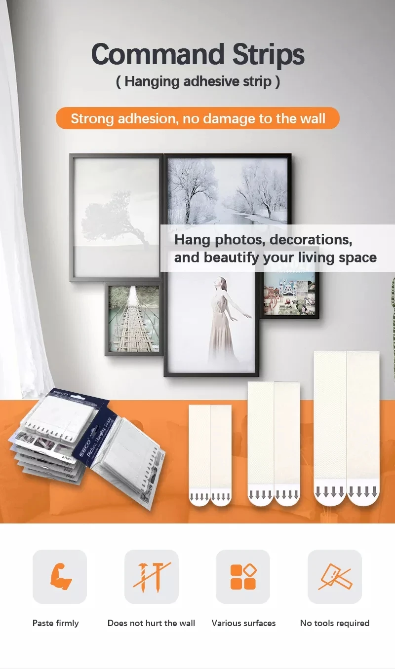 10–100 Stück schlagfreie Rahmenbandstreifen, selbstklebende Montage für Bilderrahmen, Poster, Wanddekoration, fester Hängehaken – Detail 2