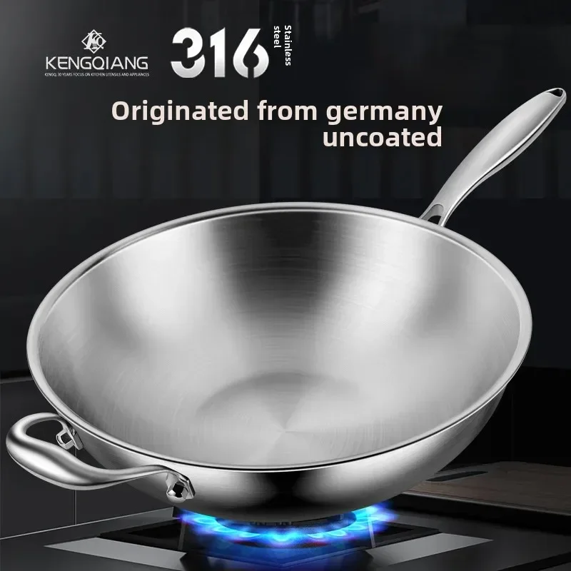 316 Stainless Steel Pot Uncoated Round Bottom Wok Concave Gas Stove Flat Bottom Induction Cooker Pot 3