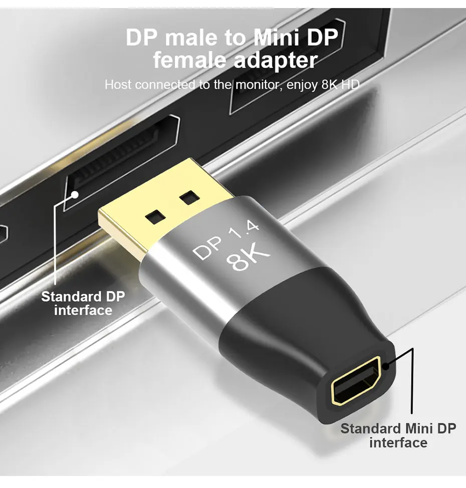 8K DP1.4 Adapterkoppler Bidirektional 8K@60Hz 4K@144Hz DP zu Mini DP Konverter Extender für Mac Cinema Display HDTV TV Box – Detail 1