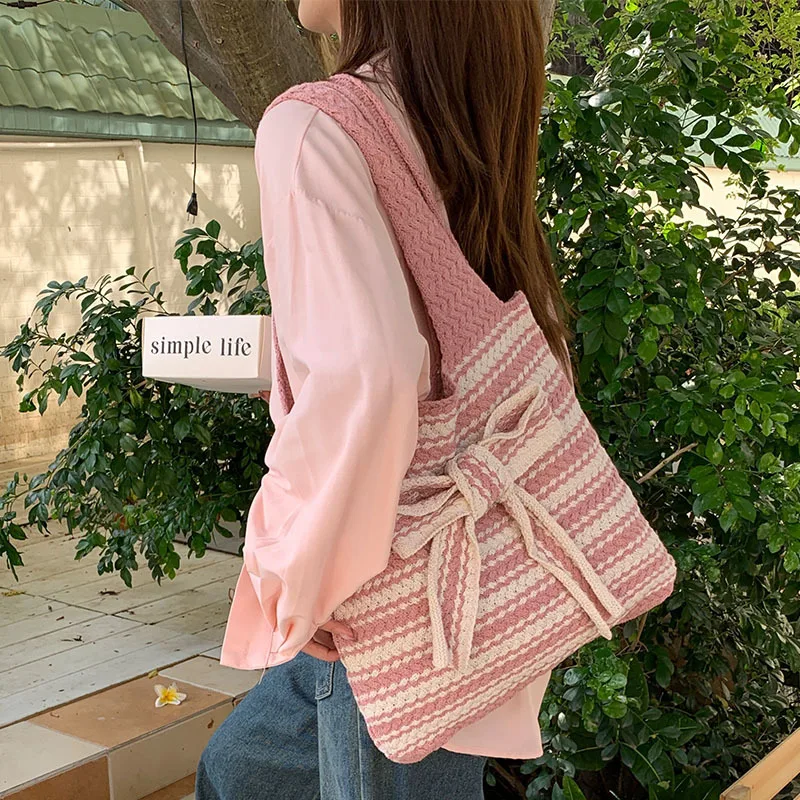 Vintage Knitted Tote Bag Shoulder Bag Fashion Knitted Woven Large Capacity Casual Shopping Classic All-match Handbag 2023 NEW