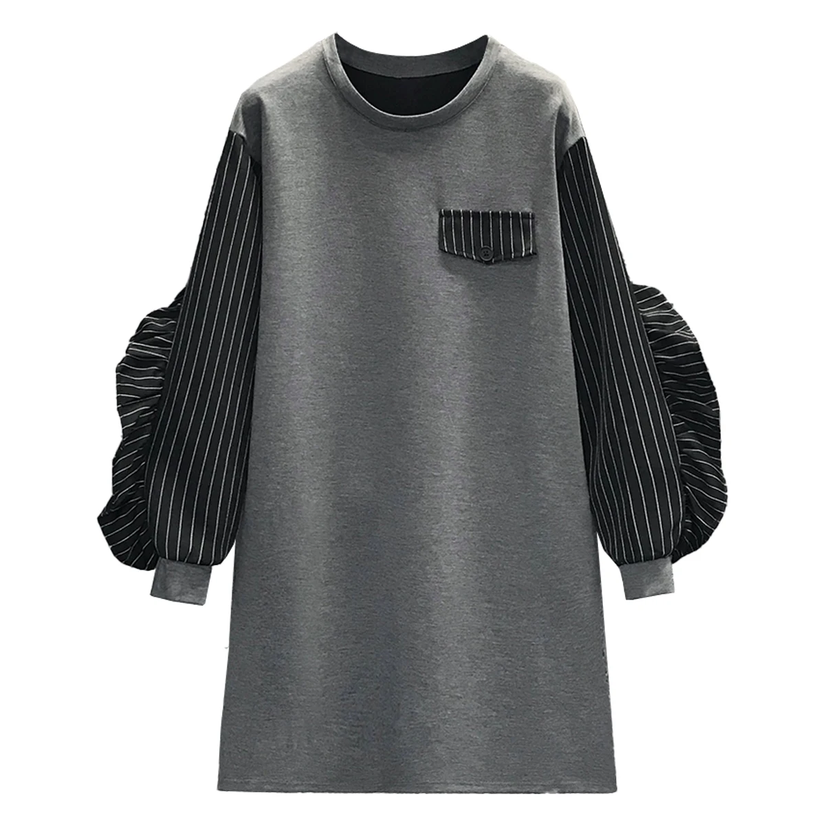 

Plus Size Women Fashion Cotton Sweatershirt Dress Ruff Stripe Patchwork Long Sleeve Loose Oversize Dresses 2022 Spring Clothing