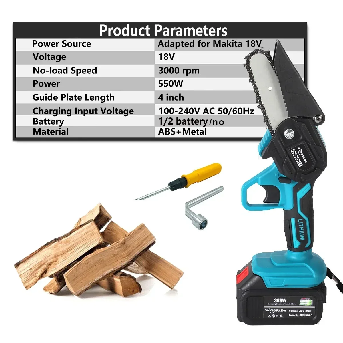 4 Inch Electric Chain Saw For Makita 18V Lithium Ion Battery Mini Cordless Garden Logging Saw Woodworking Cutting Power Tool 2