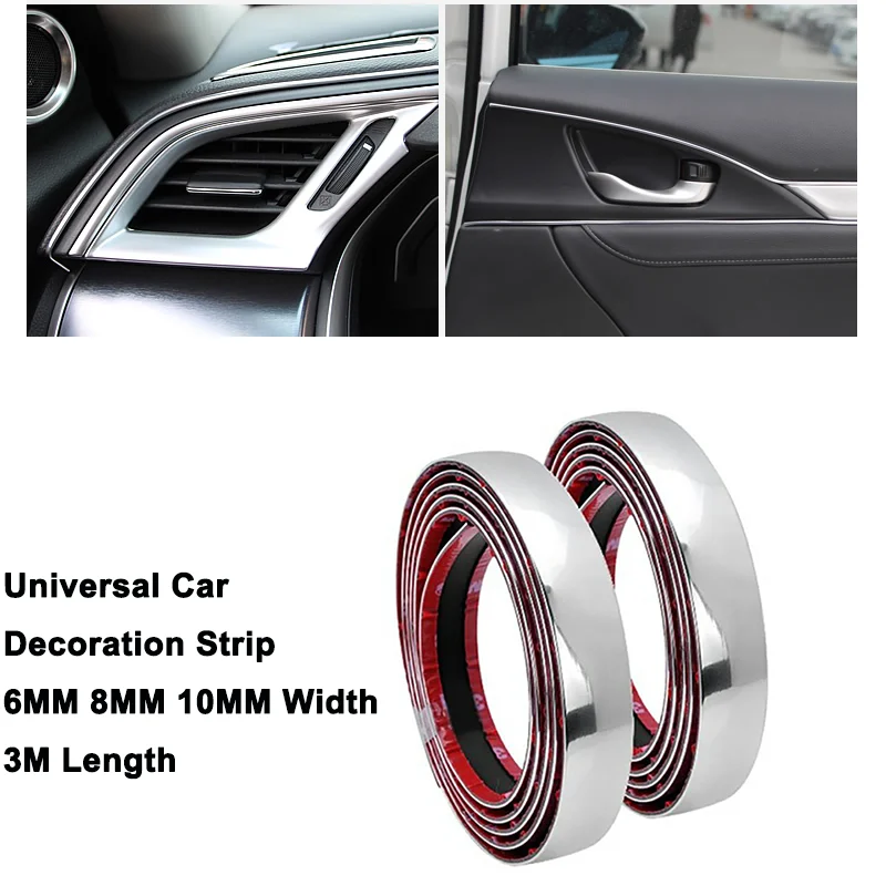 Universal Car Styling PVC Chrome Auto Car Body Kit Side Skirt Window Moulding Decoration Trim Strip Sticker 6mm 8mm 10mm 3M