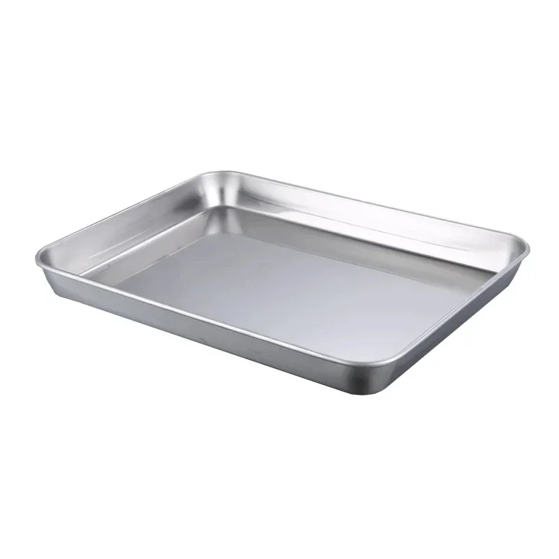 1Pc Stainless Steel Dish Household Stainless Steel Vermicelli Dish Thickened Rectangular Flat Bottom Liangpi Dish Barbecue