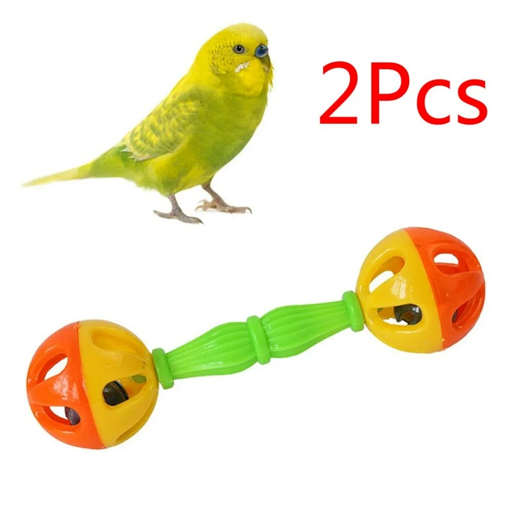 2PcsBirdParrotToysRattlePlasticDoubleheadedBellBirdsCageToy