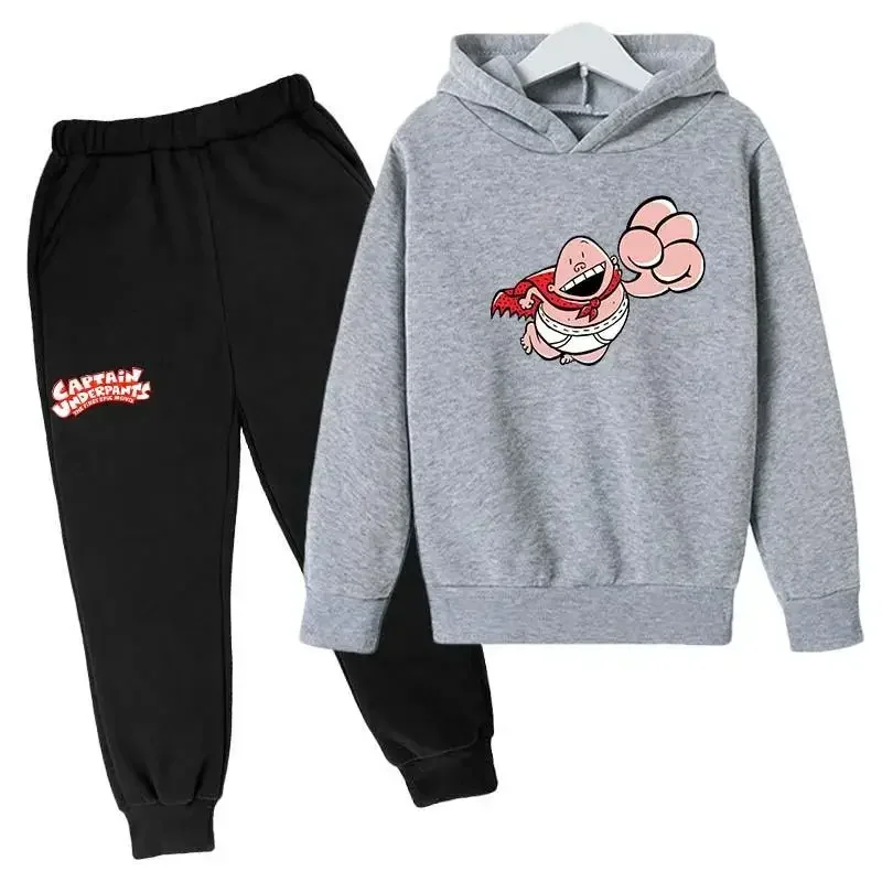 thumbnail image 1 of Chándal con estampado de dibujos animados de Capitán Calzoncillos para primavera y otoño, conjunto de 2 piezas informal bonito para niños y niñas, sudadera con capucha y pantalones, ropa para niños, 1 of 5