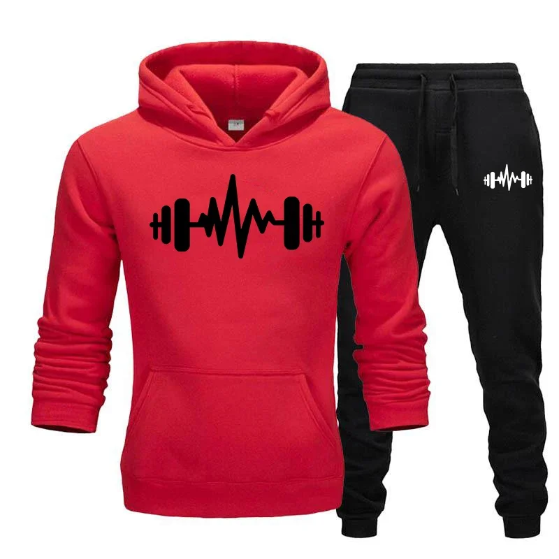 Men's Tracksuit Fashion Printed Hoodies and Sweatpants 2 Pieces Set Autumn Winter Warm Casual Streetwear Male Sportswear 3XL 4XL