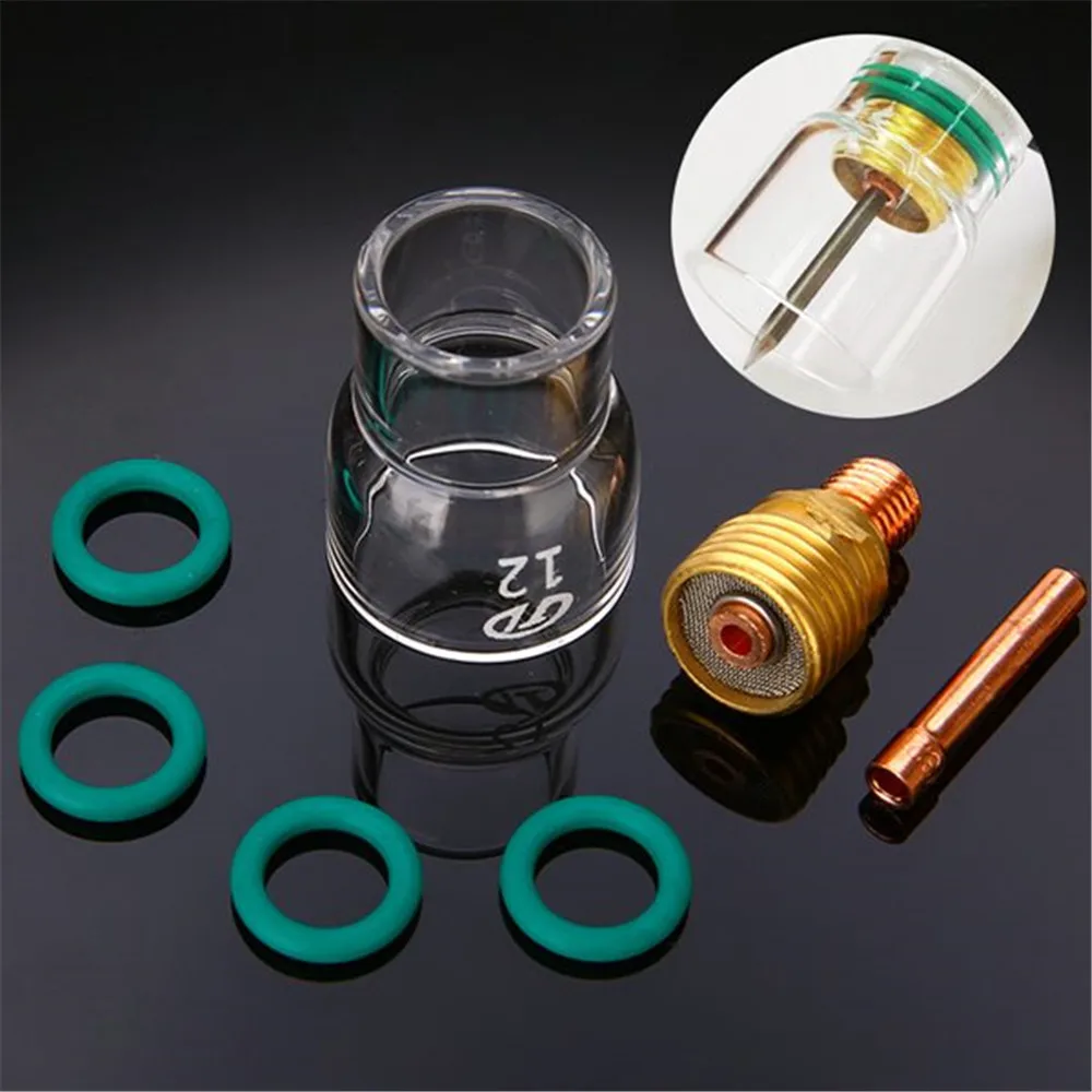 Welding Torch Accessories 7Pcs #12 Heat Resistant Glass Cup Kit Stubby Collets Body Gas Lens Tig Welding Torch For Wp-9/ 20/ 25 Mayitr welding torch,ceramic nozzle cups