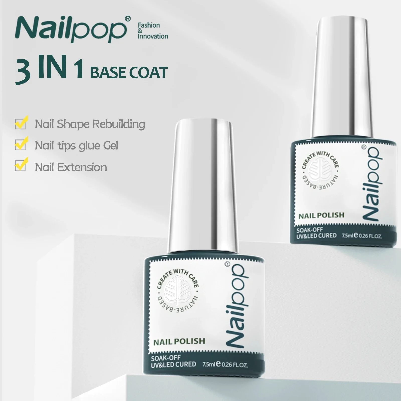 Nailpop 7.5ml Function Gel Clear Base and No Wipe Top Coat Long Lasting Glossy Dehydrator and Primer,Blooming Gel for Beginner