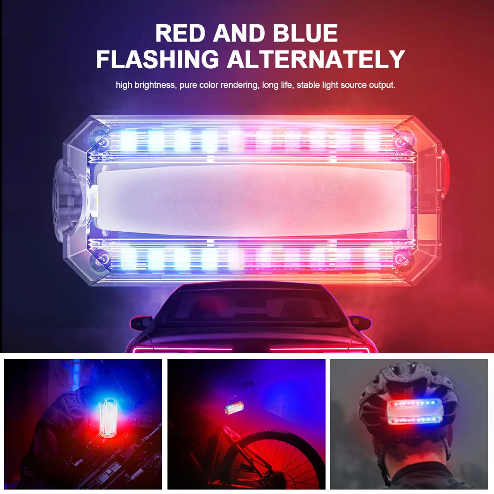 Lumière stroboscopique LED rouge et bleue, lampe de poche à clip initiée par la police, lumière de course extérieure, aste par USB, lampe de travail pour casque de sécurité