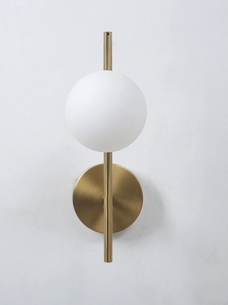 Golden Milky Glass Round Ball LED Wall Lamp Image 5