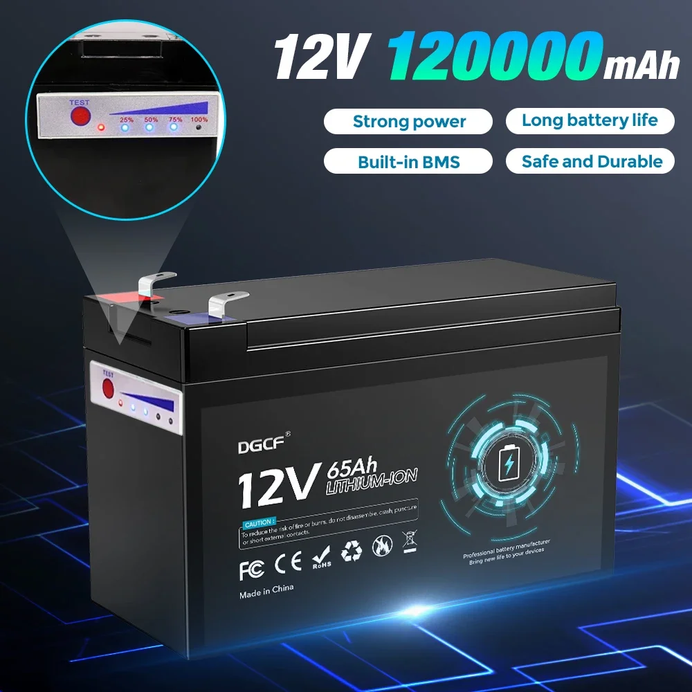 

12V 120Ah 18650 lithium battery pack built-in high current 30A BMS for sprayers, electric vehicle battery with 12.6V 3A Charger