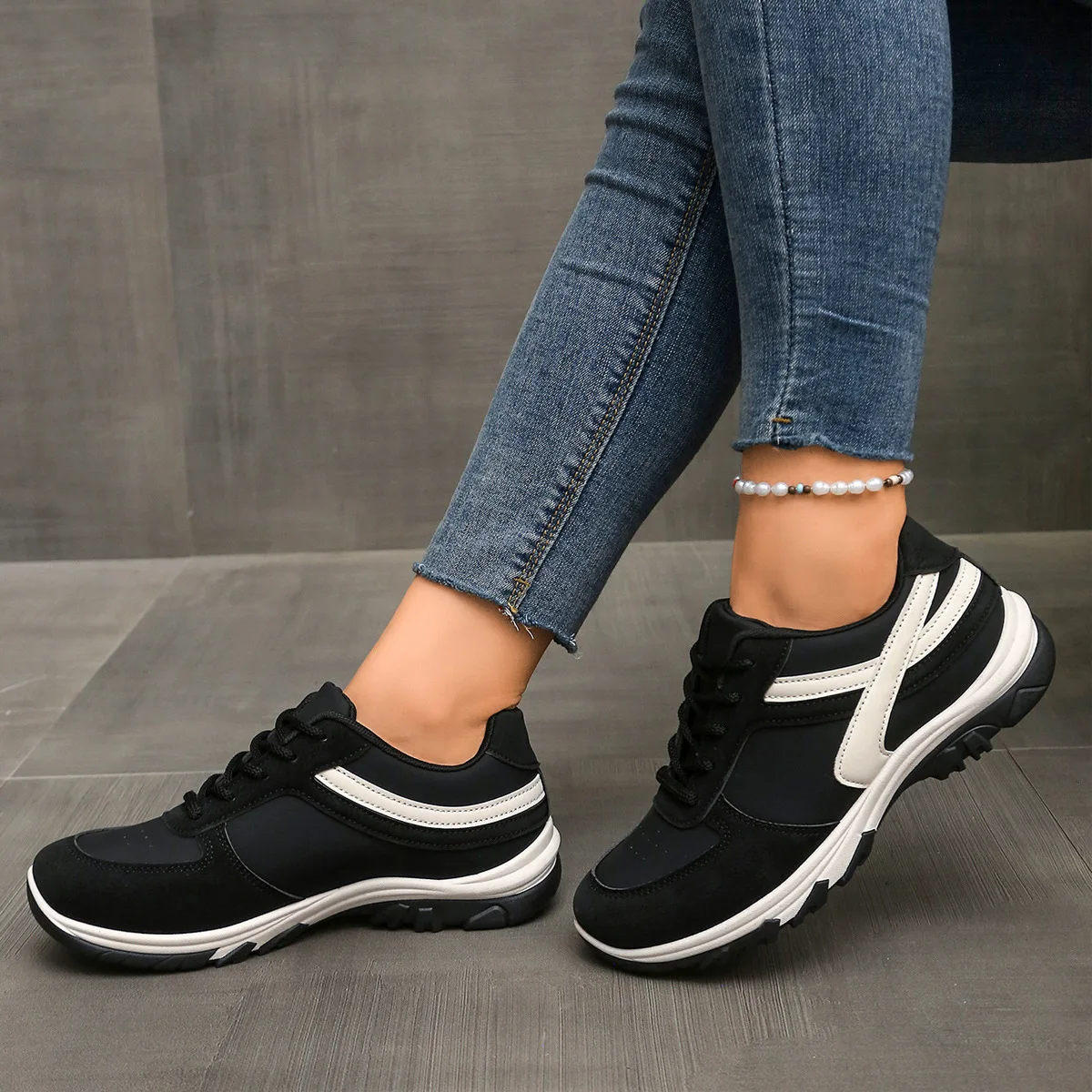 Mix Color Lace Up Sport Sneaker Women 2025 Plus Size 36-42 Thick Bottom Vulcanized Shoes Woman Non Slip Casual Running Shoes